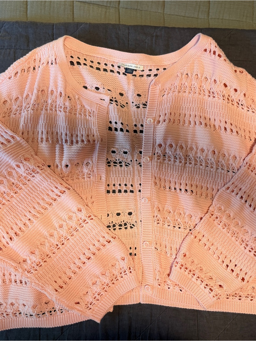 American Eagle Outfitters Peach Pink Openwork Button-Front Cardigan